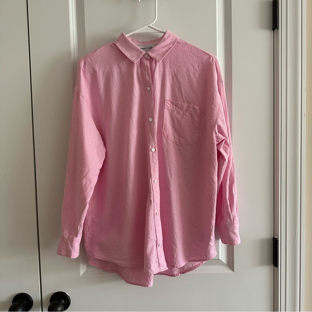 Old Navy 100% Cotton Light Pink Boyfriend Shirt Button Down Size XS